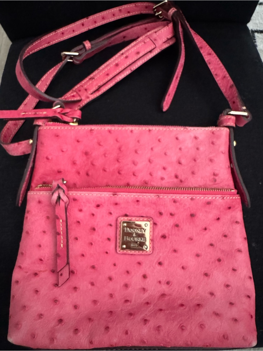 Dooney & Bourke Pink Ostrich Embossed Leather Crossbody Purse Shoulder Bag